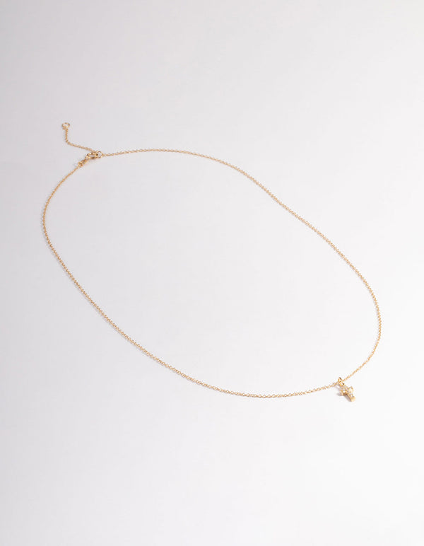 Gold Plated Sterling Silver Cubic Zirconia Small Cross Necklace