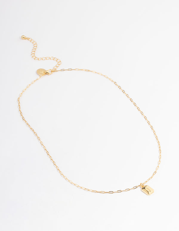 Letter I Gold Plated Rectangle Pendant Initial Necklace