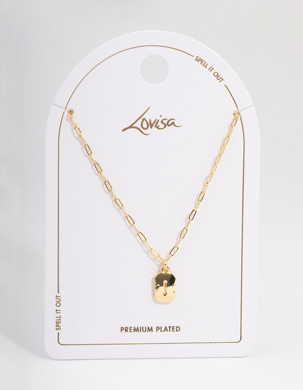 Letter I Gold Plated Rectangle Pendant Initial Necklace