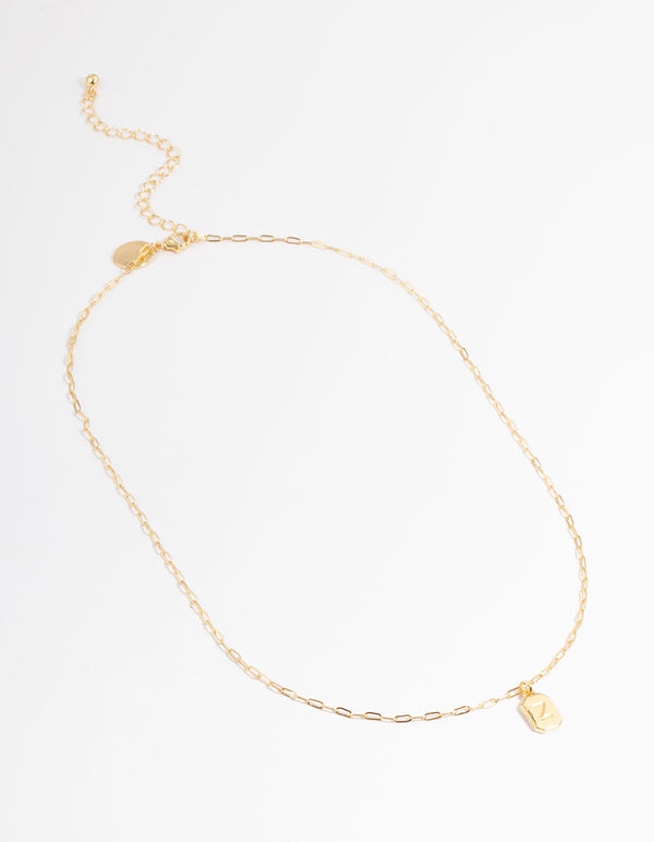 Letter Z Gold Plated Rectangle Pendant Initial Necklace