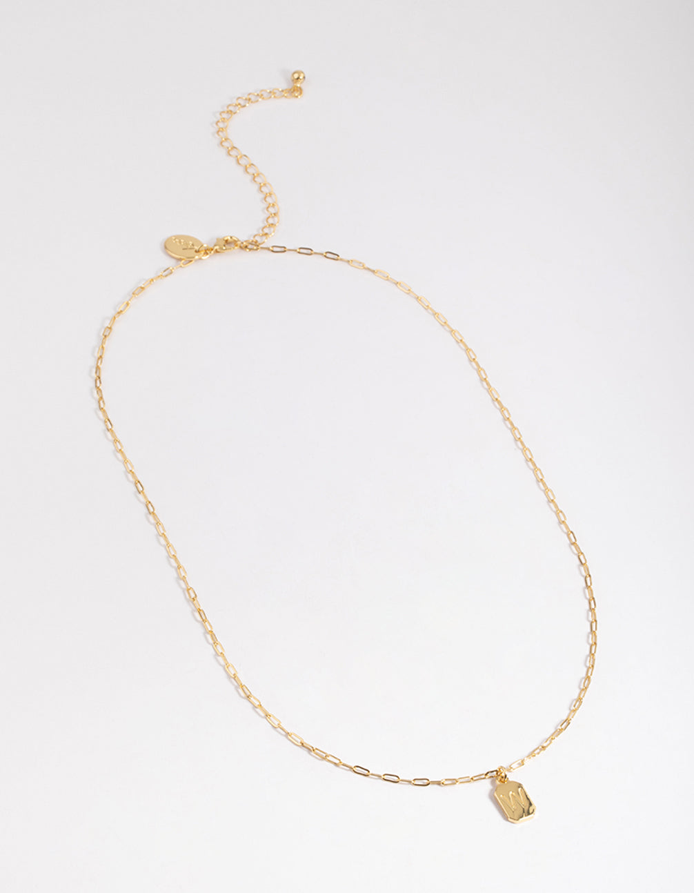 Letter W Gold Plated Rectangle Pendant Initial Necklace