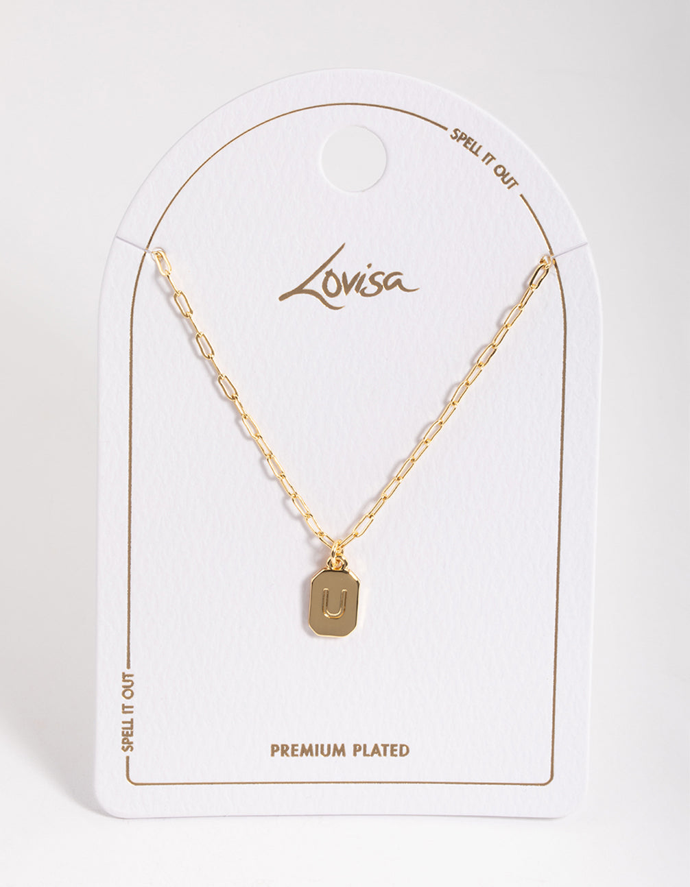 Letter U Gold Plated Rectangle Pendant Initial Necklace