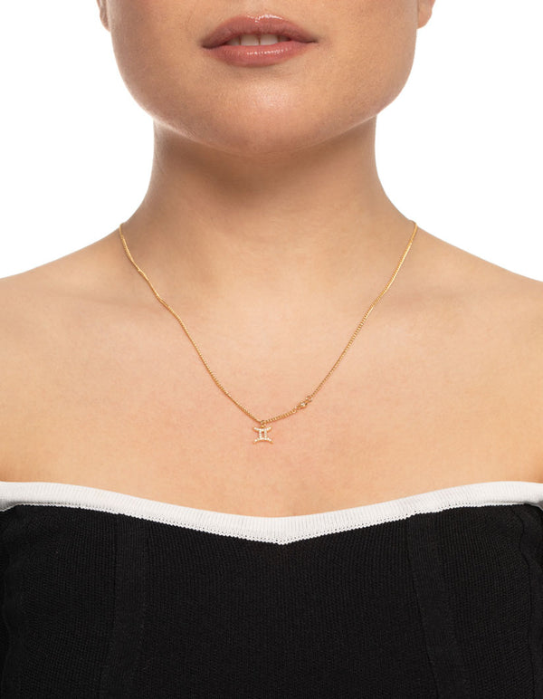 Gold Plated Gemini Necklace With Cubic Zirconia Pendant