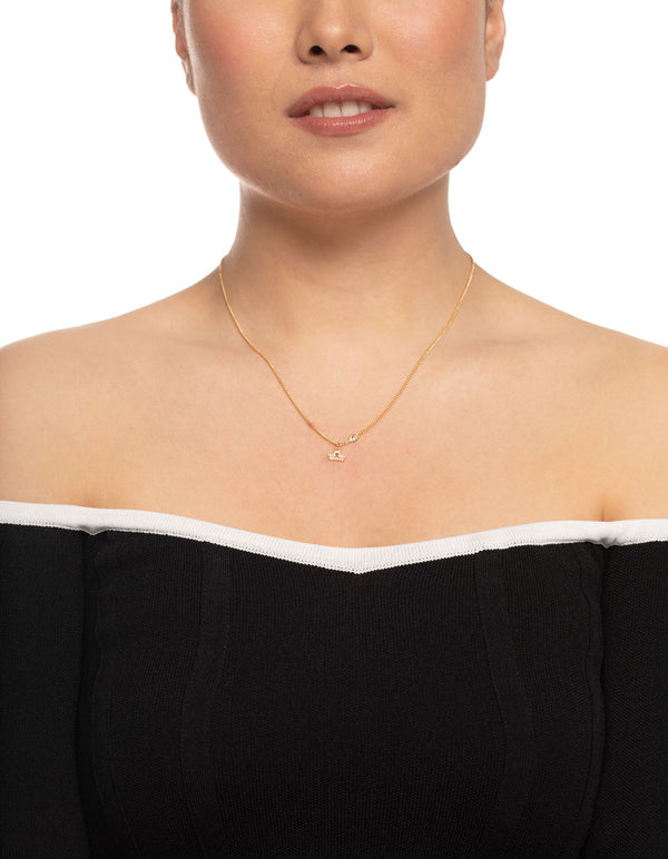 Gold Plated Libra Necklace with Diamante Pendant