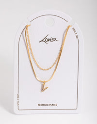 Letter V Gold Plated Layered Diamante Initial Necklace - link has visual effect only