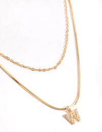 Letter W Gold Plated Layered Diamante Initial Necklace - link has visual effect only