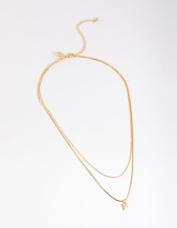 Letter F Gold Plated Layered Diamante Initial Necklace