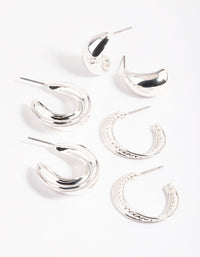 Silver Mixed Textured Thick Earrings Pack - link has visual effect only