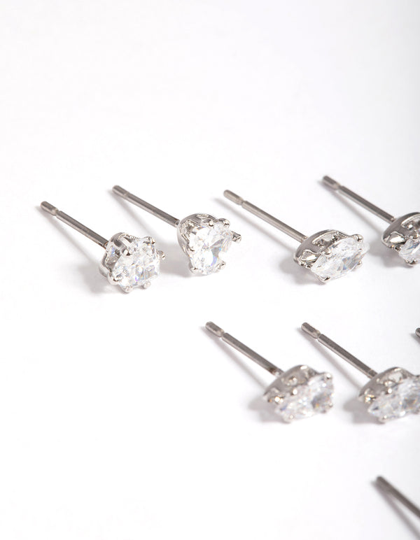 Silver Mixed Stone Stud Earring 12-Pack