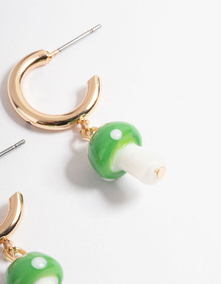 Green Medium Mushroom Huggie Earrings