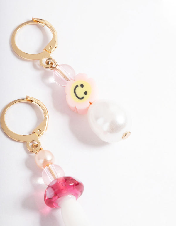 Pink Smile & Mushroom Earrings