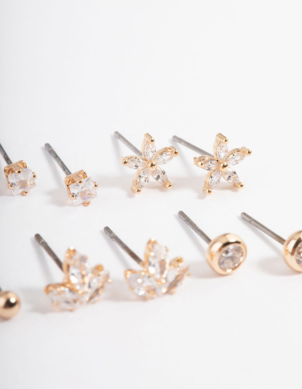 Gold Cubic Zirconia Marquise Flower Earrings 6-Pack