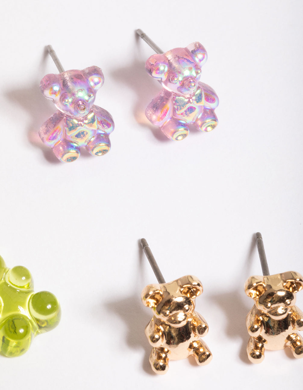 Mixed Lilac & Lime Green Bear Huggie Earrings Pack