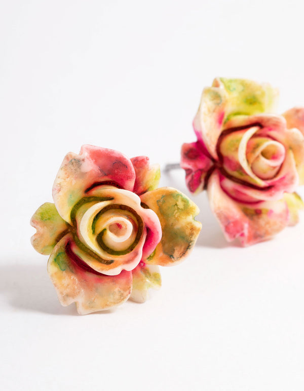 Plastic Large Rose Stud Earrings