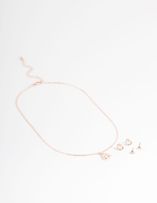 Rose Gold Diamante Heart Jewellery Set