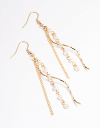 Gold Pearl Chain Spiral Drop Earrings - link has visual effect only