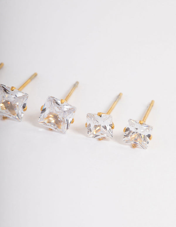 Waterproof Gold Plated Stainless Steel Square Earring Pack