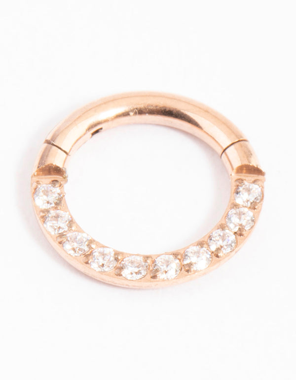 Titanium Rose Gold Cubic Zirconia Mixed Clicker Ring 6mm