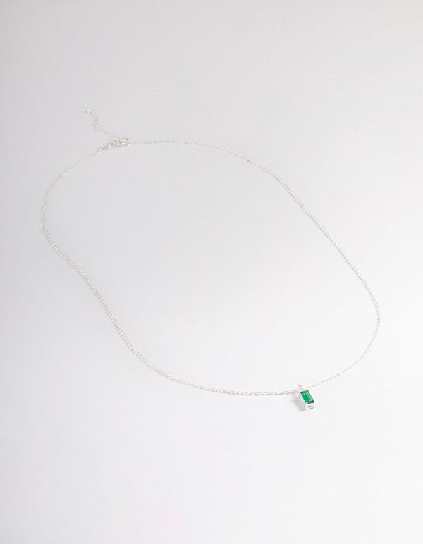 Sterling Silver Cubic Zirconia Emerald Cut Pendant Necklace