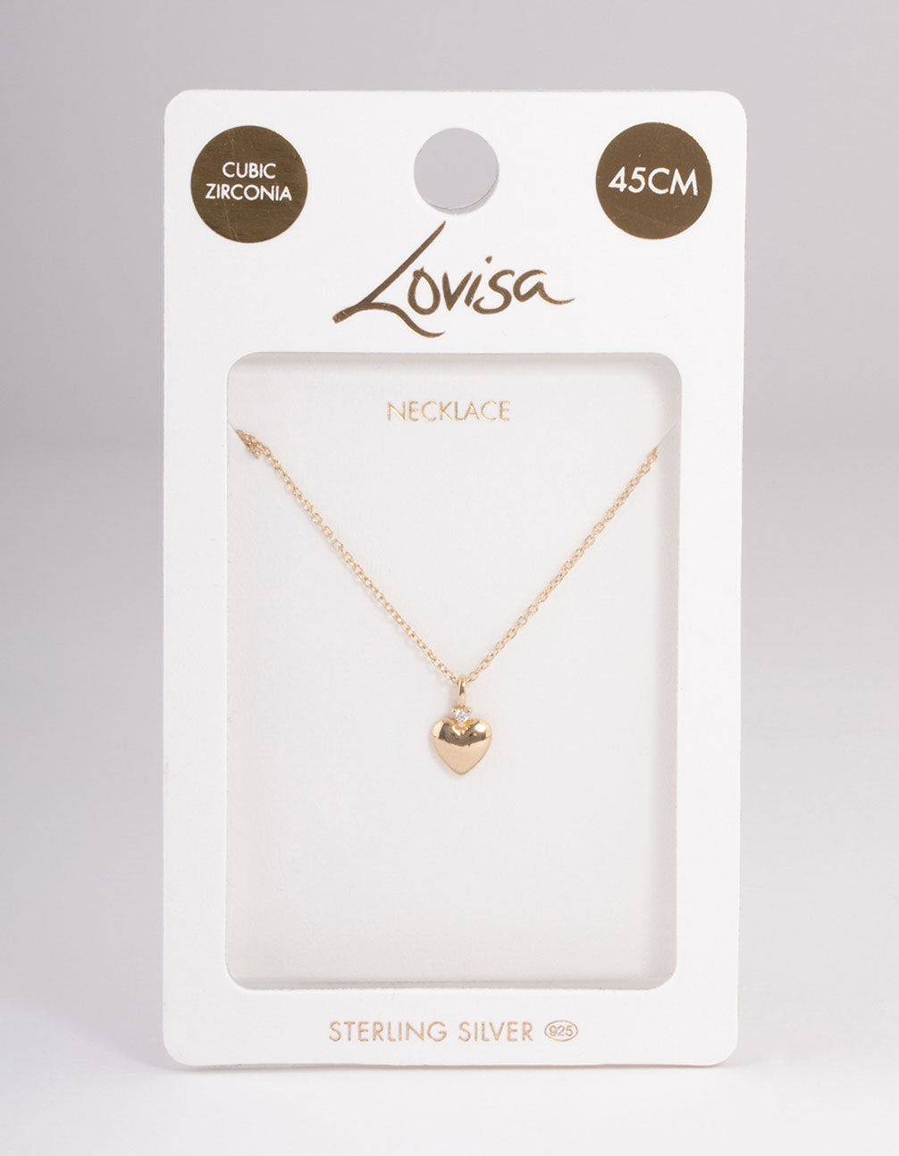Gold Sterling Plated Puff Heart Pendant Necklace