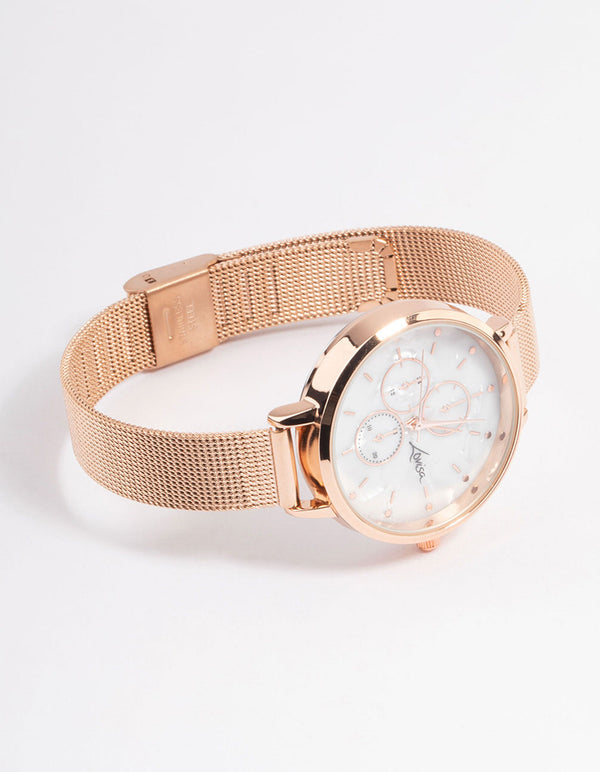 Rose Gold Subdial Mesh Watch