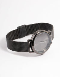 Silver Simple Medium Mesh Black Watch - link has visual effect only