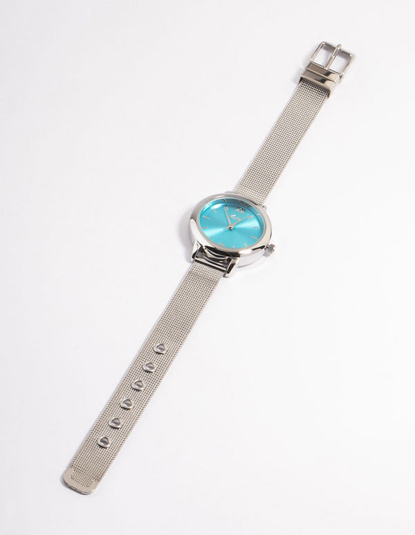Silver Sun Ray Medium Mesh Blue Watch