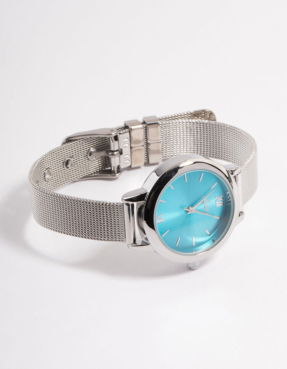 Silver Sun Ray Medium Mesh Blue Watch