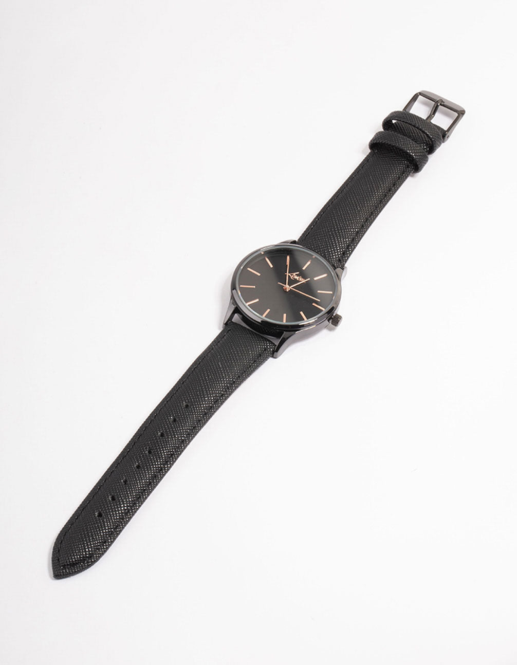 Rose Gold Texture Black Leather Basic Watch