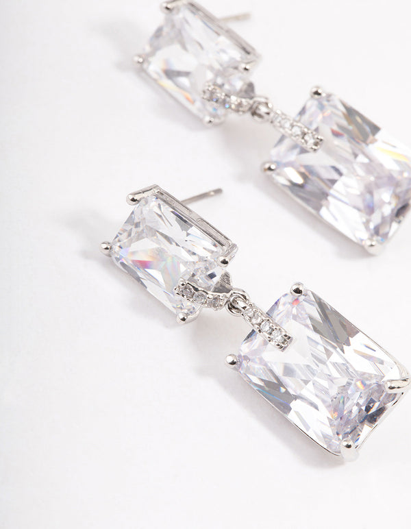 Silver Large Radiant Drop Earrings