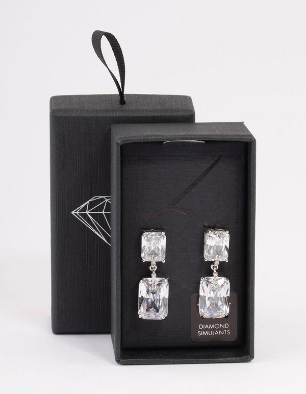 Silver Large Radiant Drop Earrings