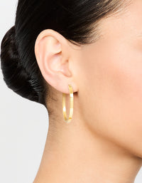 Waterproof Gold Plated Stainless Steel Medium Flat Hoop Earrings - link has visual effect only