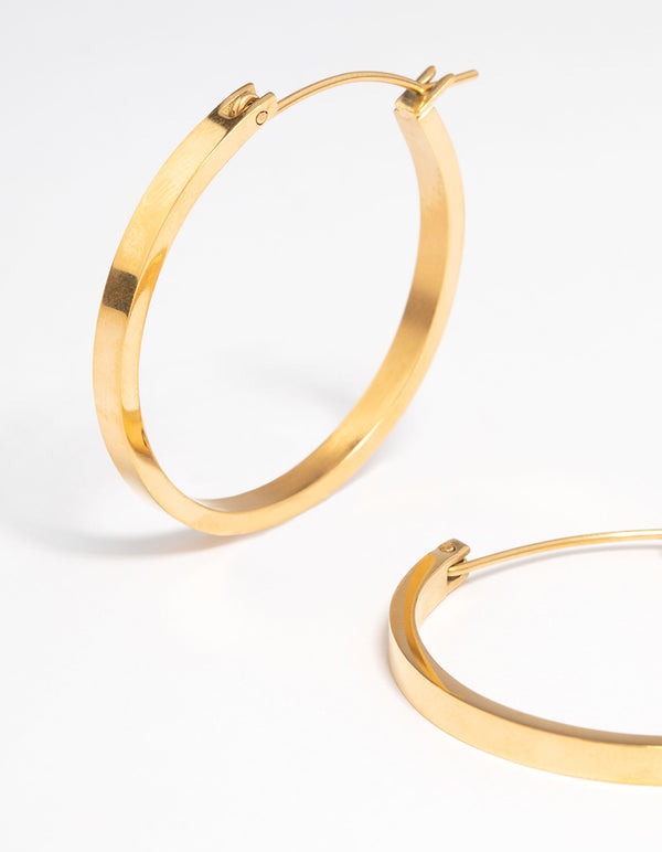 Waterproof Gold Plated Stainless Steel Medium Flat Hoop Earrings
