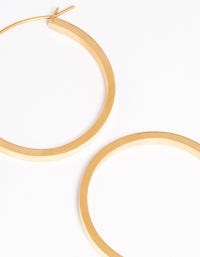 Waterproof Gold Plated Stainless Steel Medium Flat Hoop Earrings - link has visual effect only