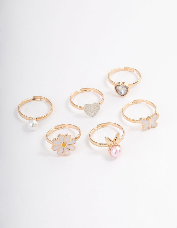 Kids Pearl Bunny Rings 6-Pack