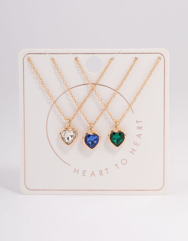 Gold Mixed Diamante Heart Necklace Pack