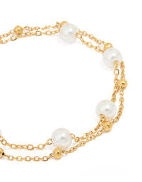Waterproof Gold Plated Stainless Steel Double Layer Pearl Ball Bracelet - link has visual effect only