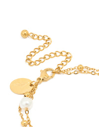 Waterproof Gold Plated Stainless Steel Double Layer Pearl Ball Bracelet - link has visual effect only