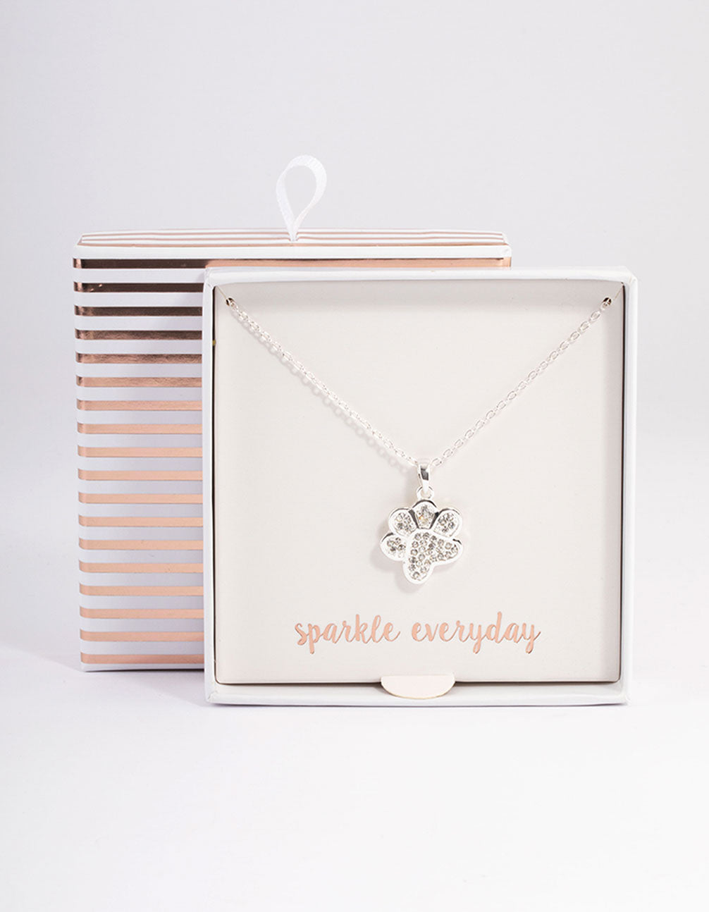 Silver Pave Diamante Paw Print Necklace