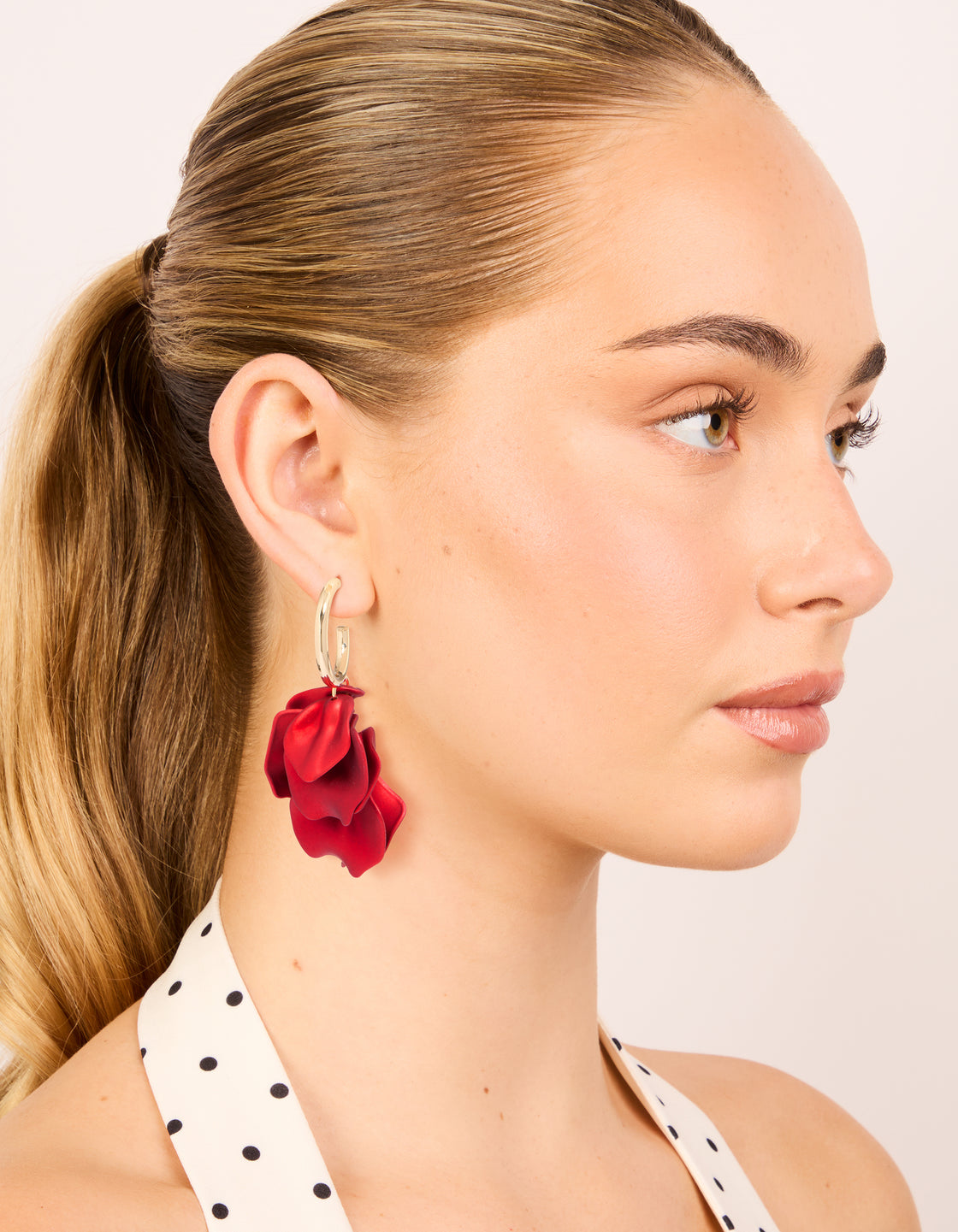 Red Coated Petal Huggie Earrings