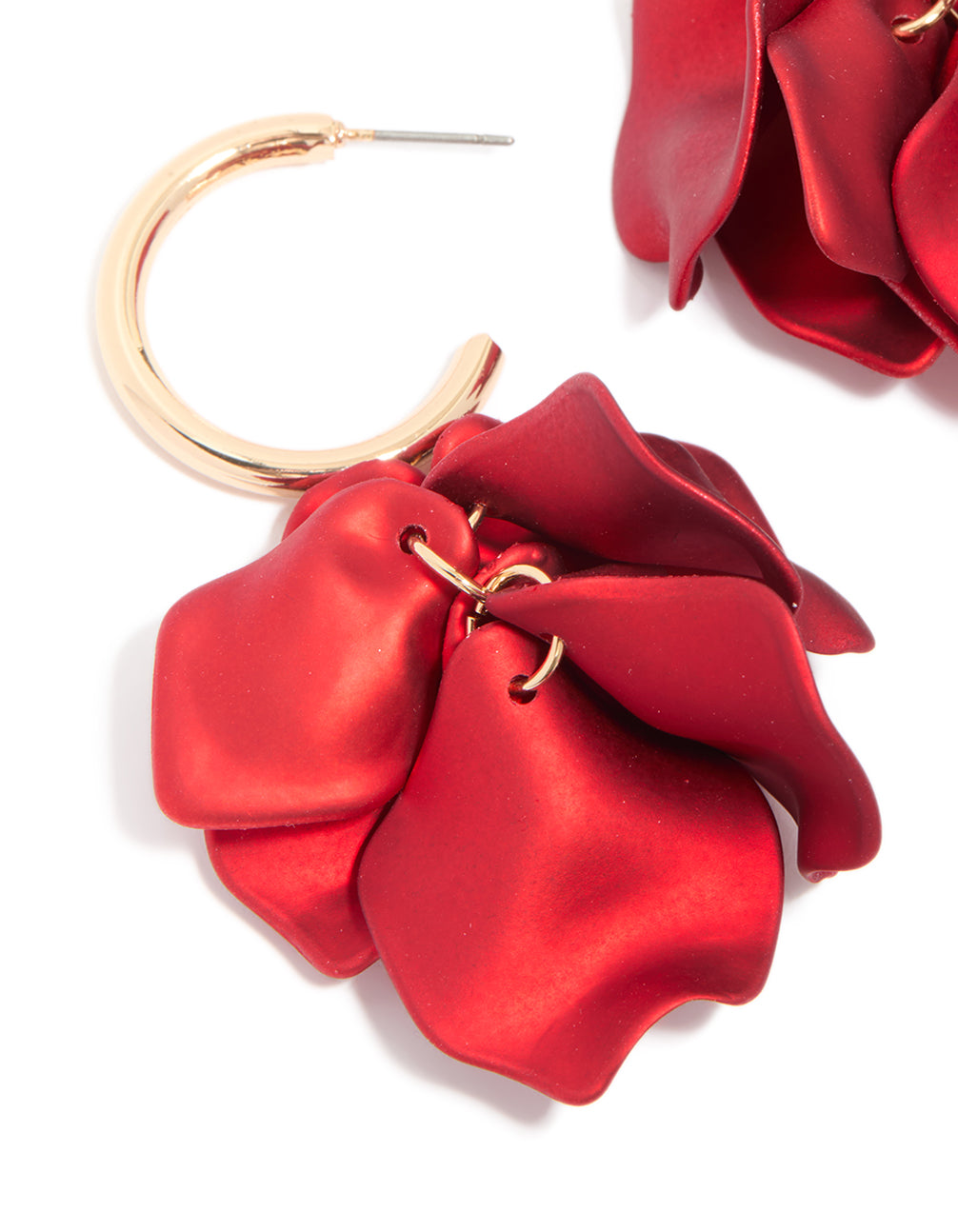 Red Coated Petal Huggie Earrings