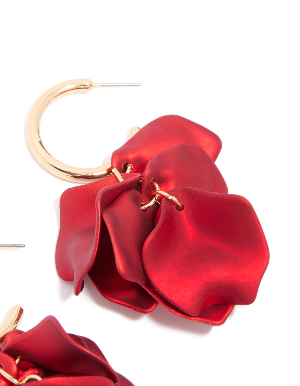 Red Coated Petal Huggie Earrings