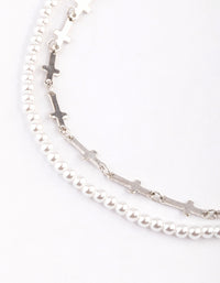 Silver Multi Cross Pearl Choker Pack - link has visual effect only