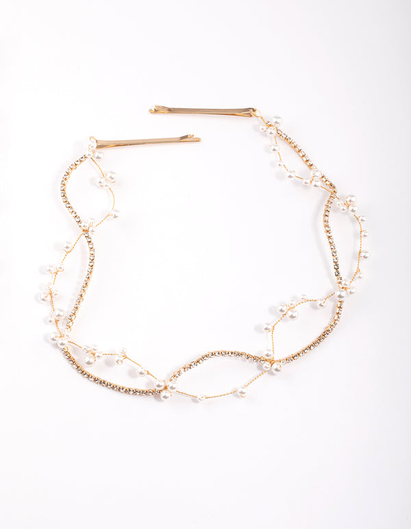 Gold Diamante Pearl Twist Hair Drape