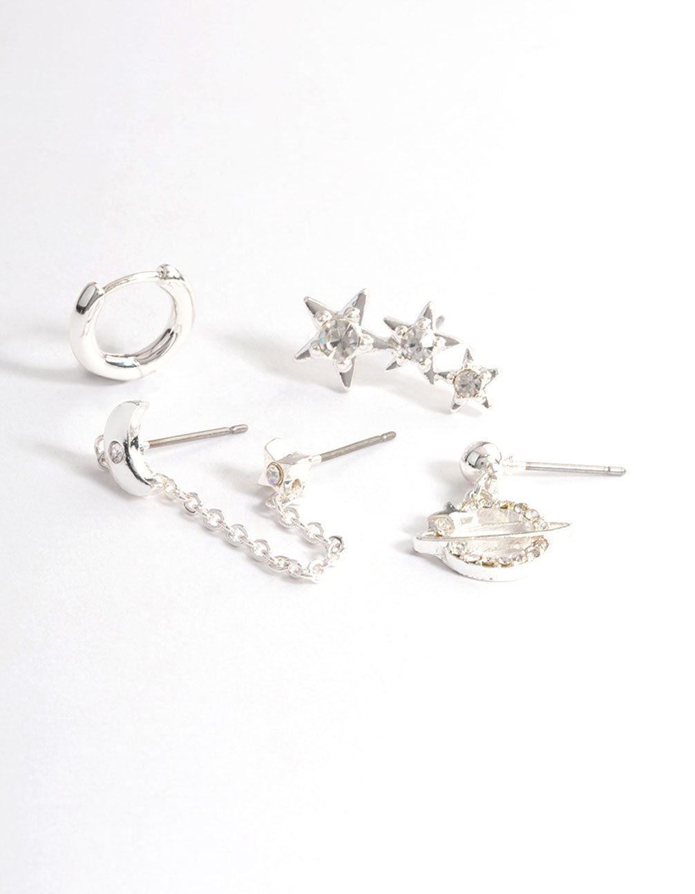 Silver Star Crawler Stack Earrings