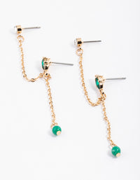 Gold Double Chain Marquise Drop Earrings - link has visual effect only
