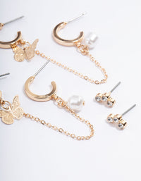 Gold Butterfly Pearl Stacker Earrings 5-Pack - link has visual effect only