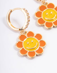 Gold Smiley Flower Huggie Earrings - link has visual effect only