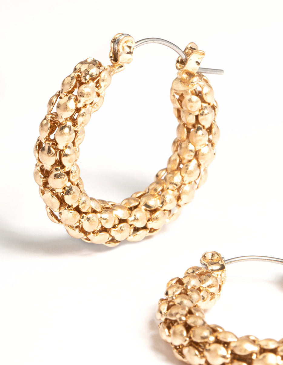 Gold Beaded Hoop Earrings