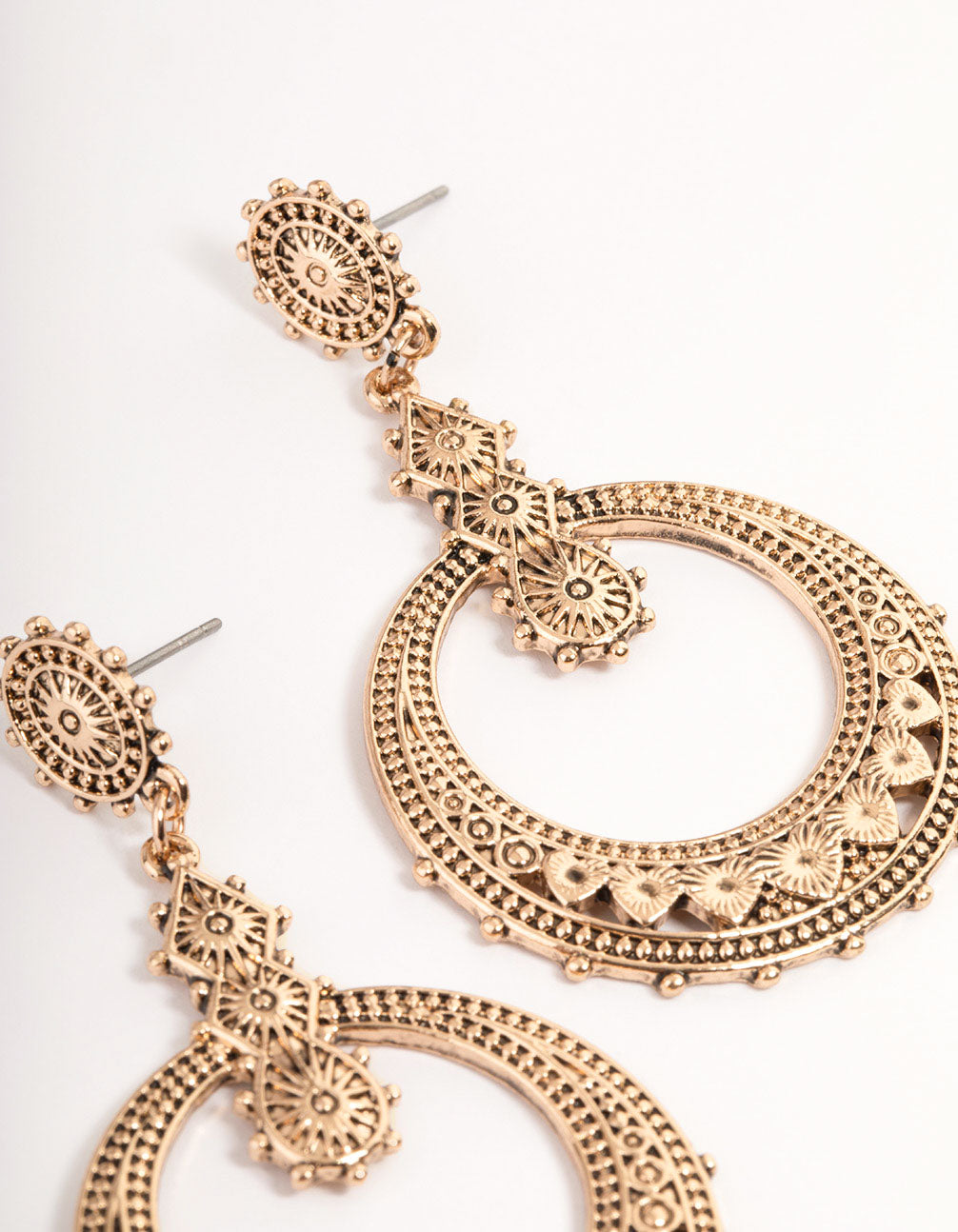 Gold Western Ring Drop Earrings